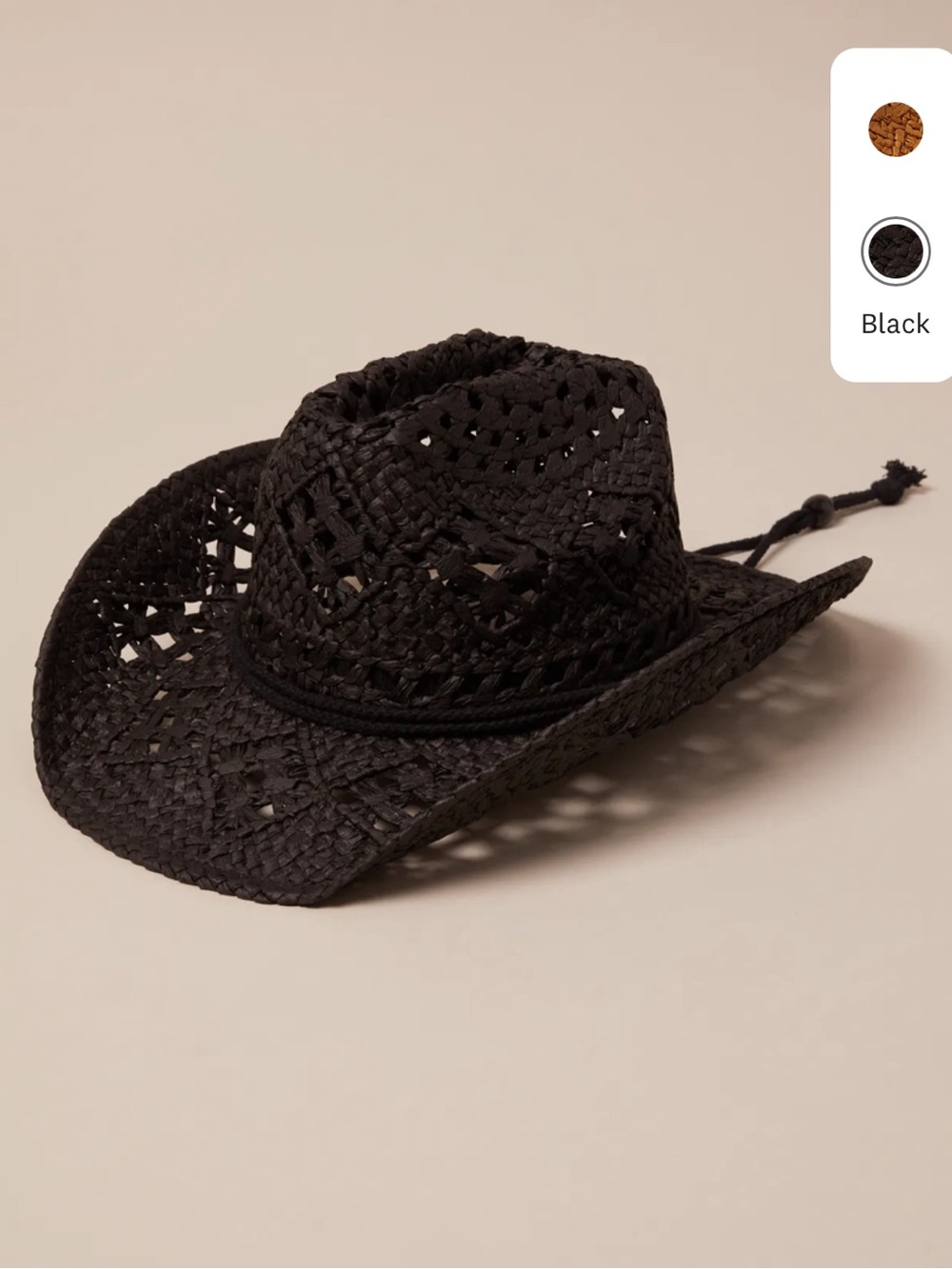 Lucky Brand Black Raffia Cowboy Strap Hat